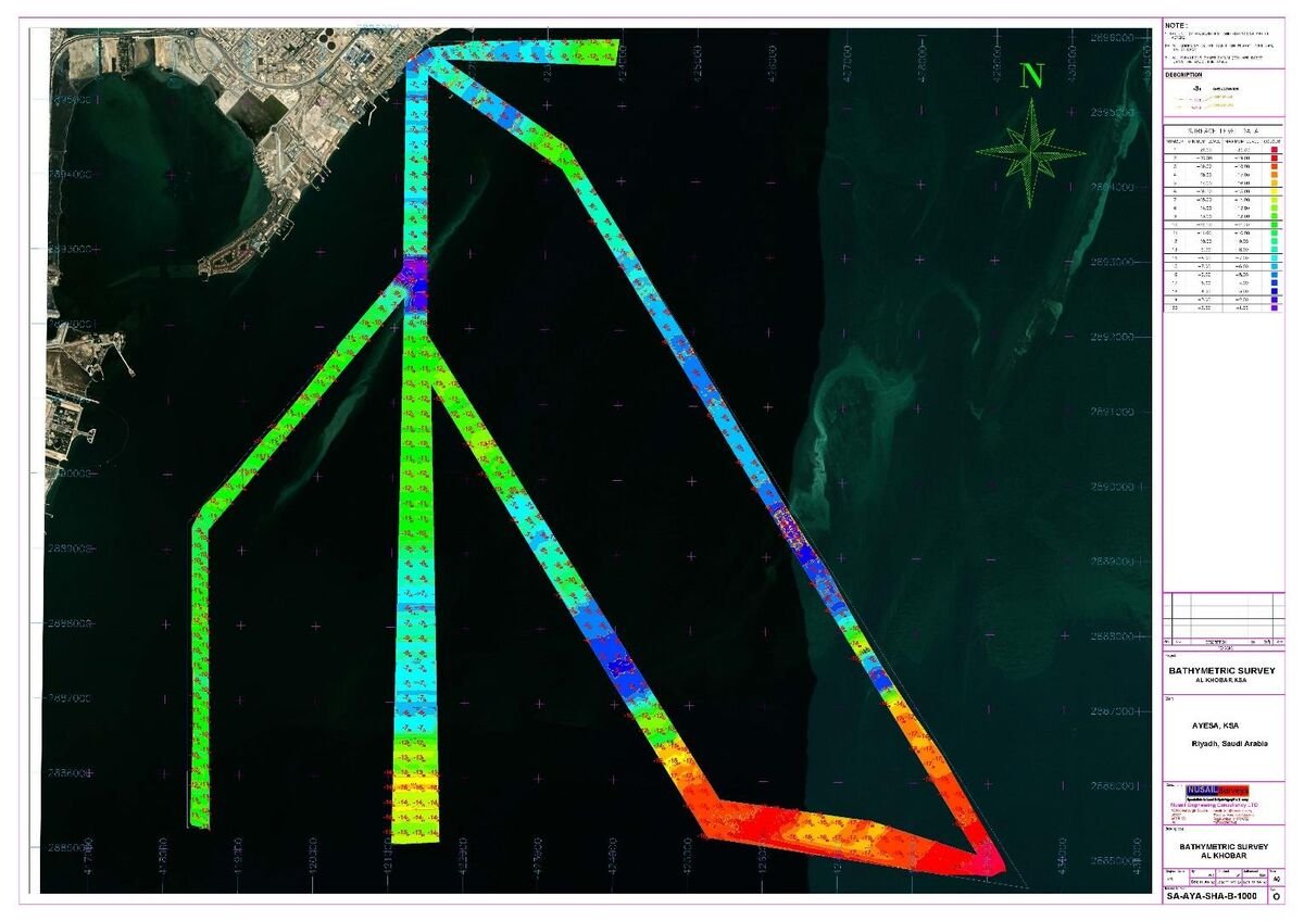 Bathymetric survey line plan at Al Khobar